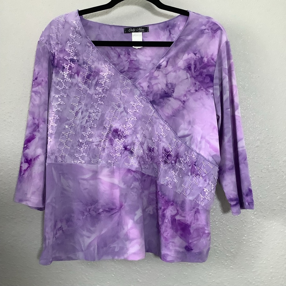 Vintage Y2K Purple Tie Dye Embroidered Fairy Bohemian Hippie Festival Top XL